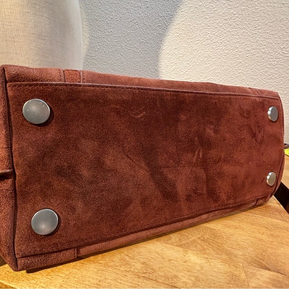 AllSaints Mori Suede Leather Tote Bag Brown Braided Handle Whipstitch - Picture 7 of 14